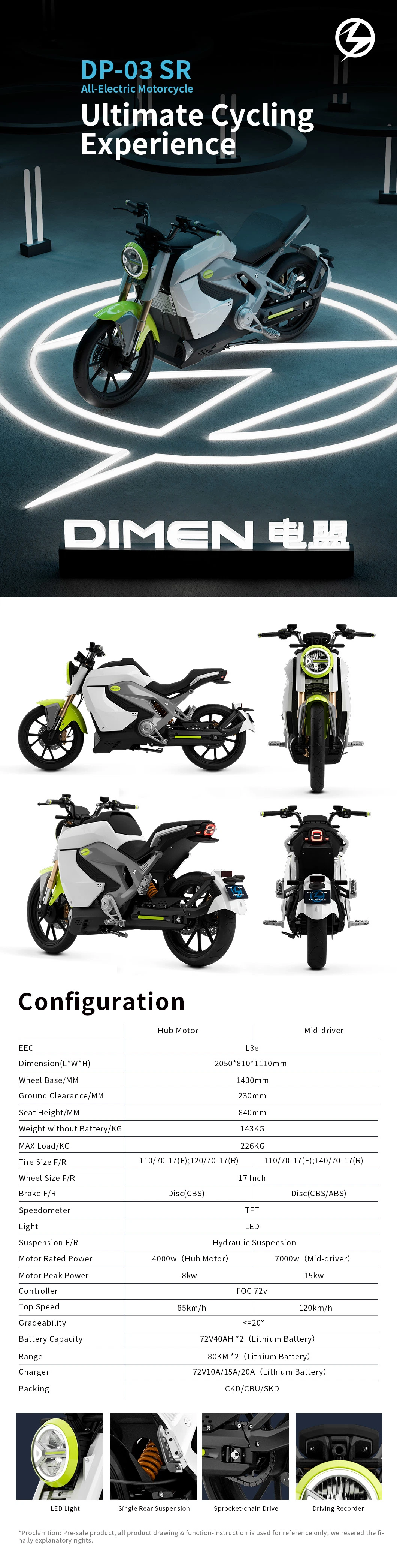 7000W Long Range Adult Electric Motorcycle with High Speed 120km/H